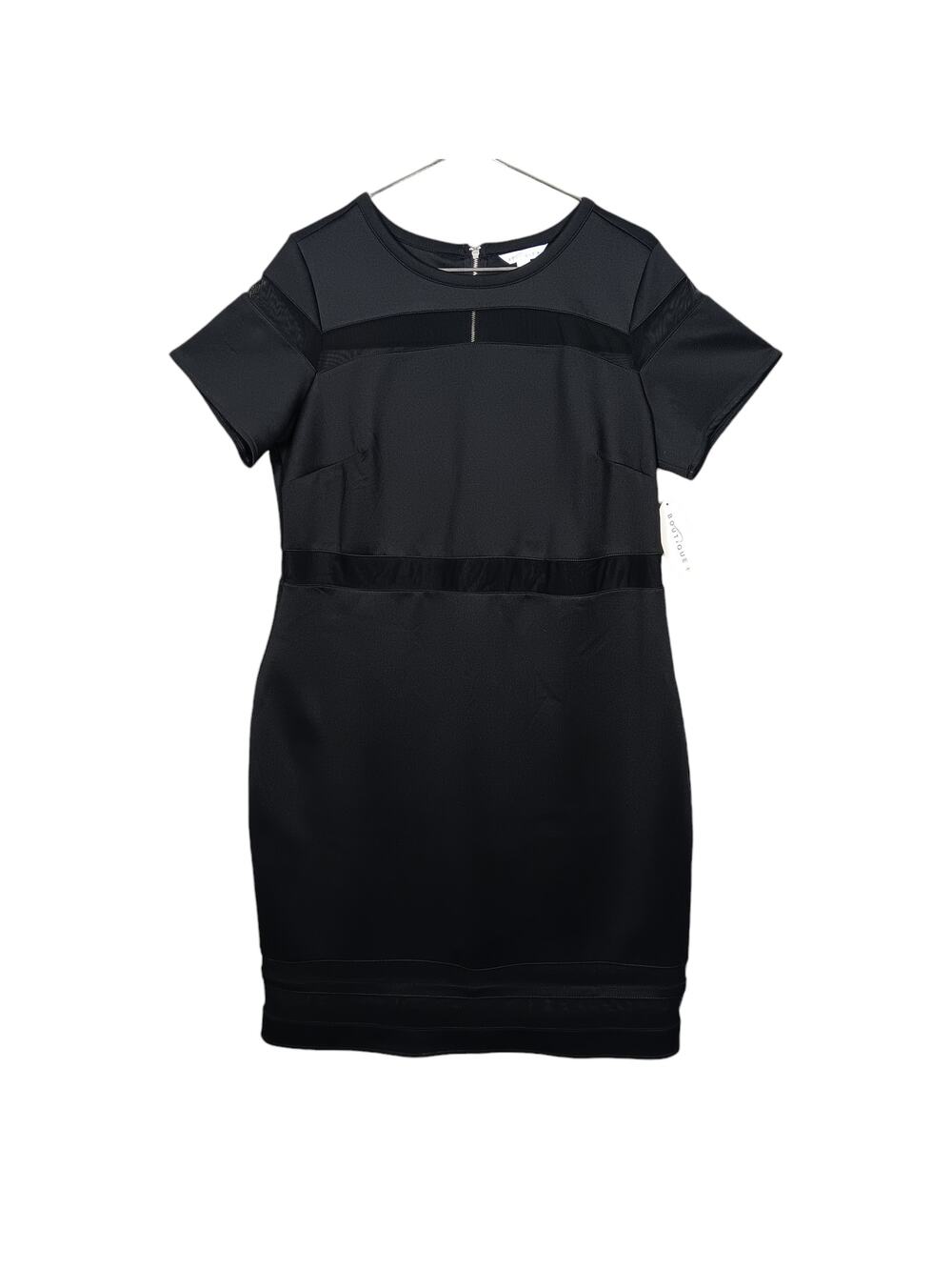 JCP Boutique+ Dress Size 1X Black With Mesh Panels Short Sleeve Zippered NWT